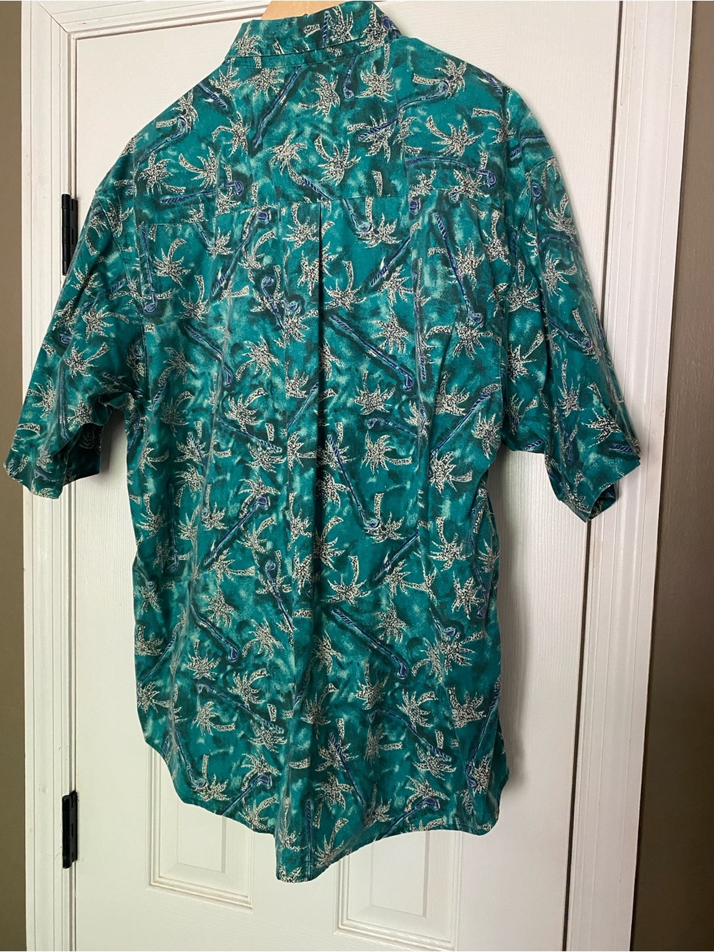 Vintage Bugle Boy Men's Teal Tropical Short-Sleeve Button-Up Shirt - size XL - Picture 3 of 11